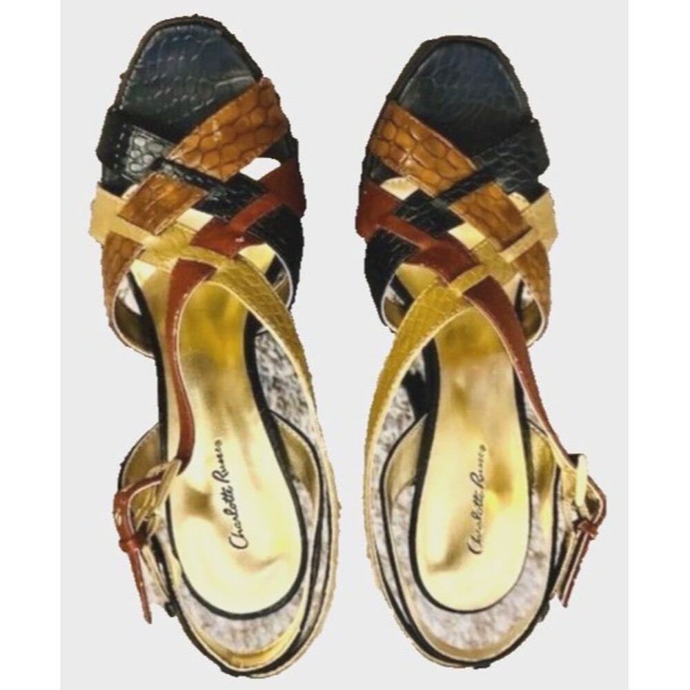 Charlotte Russe NEW Strappy High Heel Multi-Color Snake Print Peep Toe Sandals 8